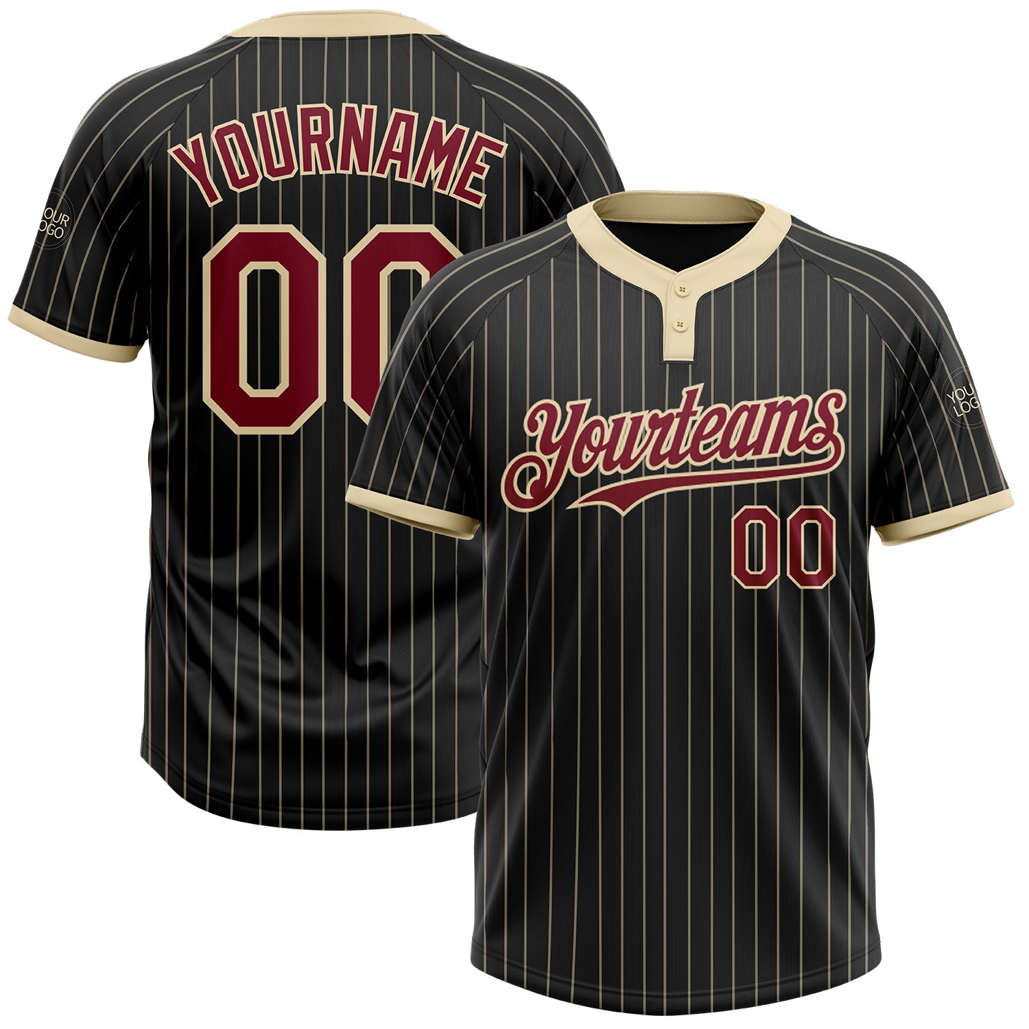 Custom Black Cream Pinstripe Crimson Two-Button Unisex Softball Jersey - Main View