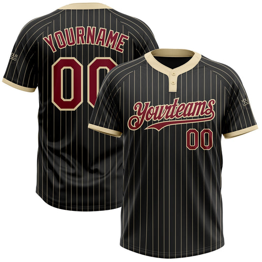 Custom Black Cream Pinstripe Crimson Two-Button Unisex Softball Jersey - Main View