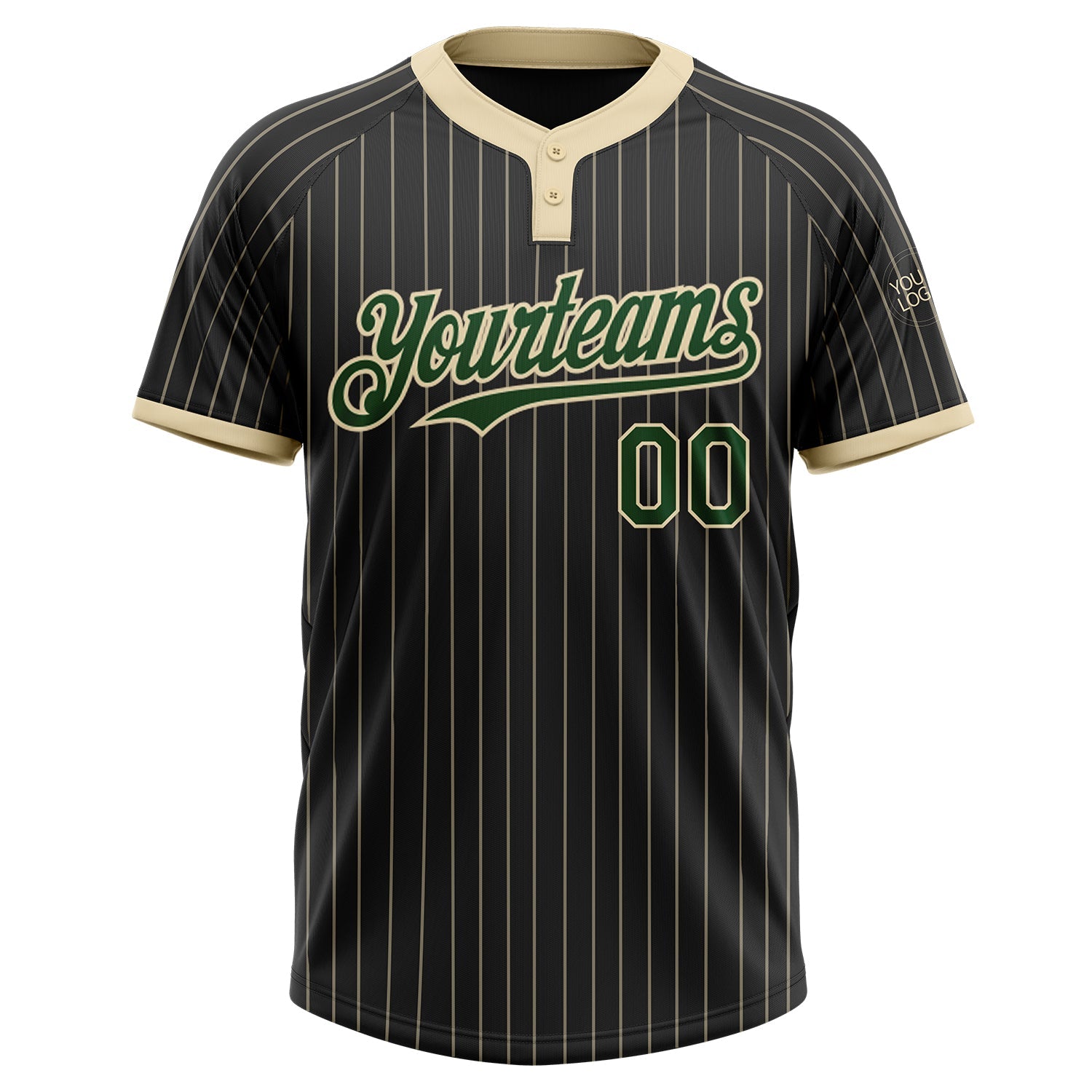 Custom Black Cream Pinstripe Green Two-Button Unisex Softball Jersey view 2