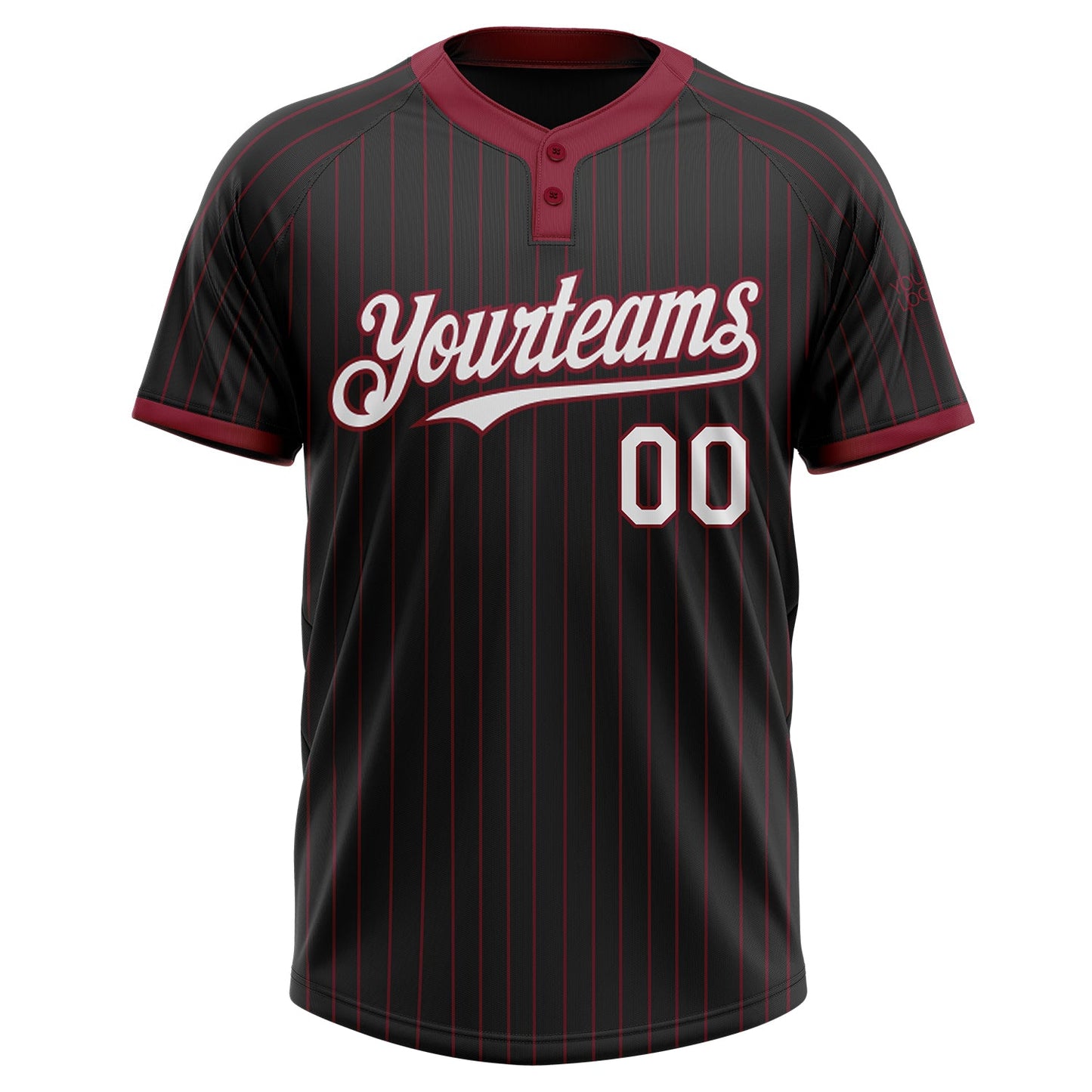 Custom Black Crimson Pinstripe White Two-Button Unisex Softball Jersey view 2