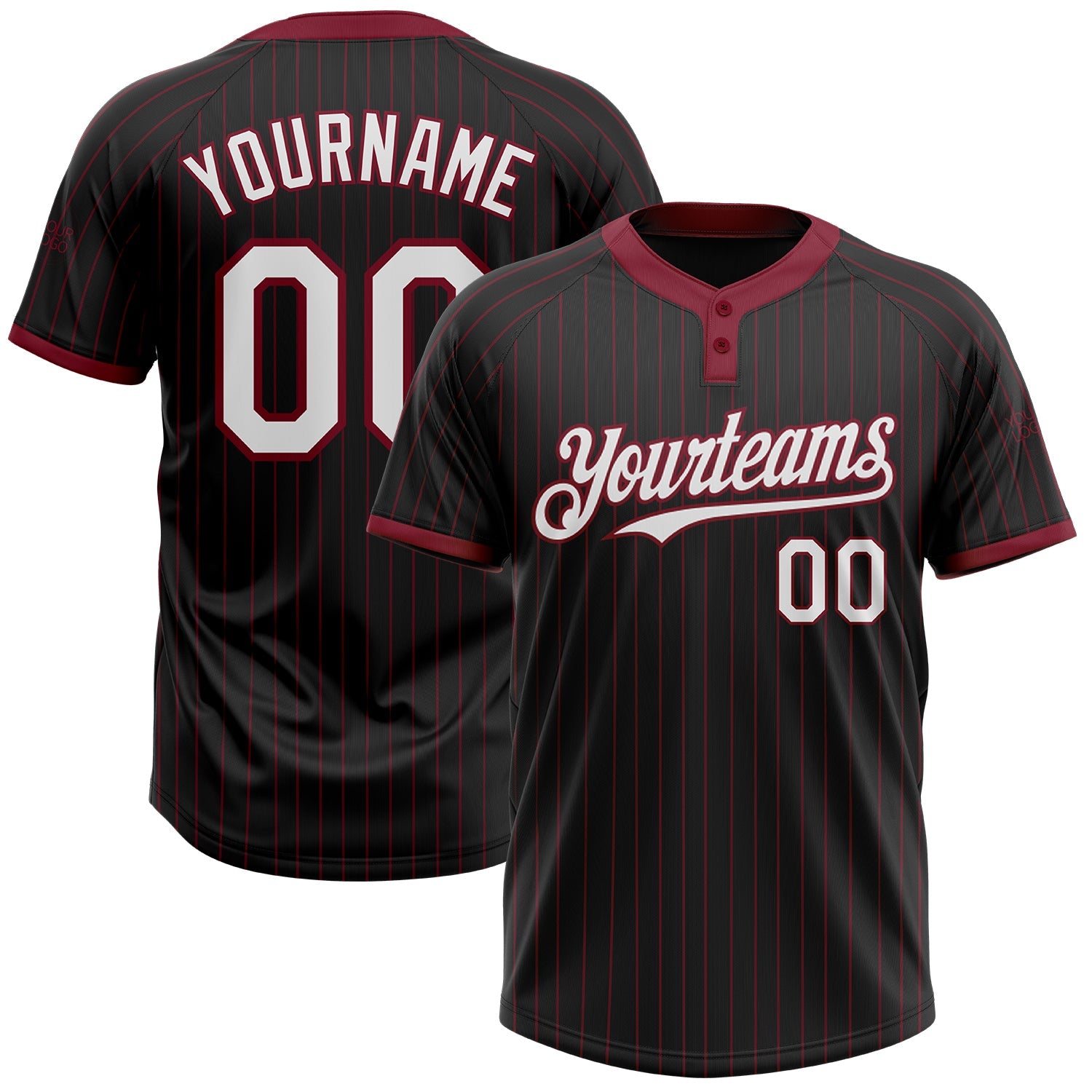 Custom Black Crimson Pinstripe White Two-Button Unisex Softball Jersey - Main View