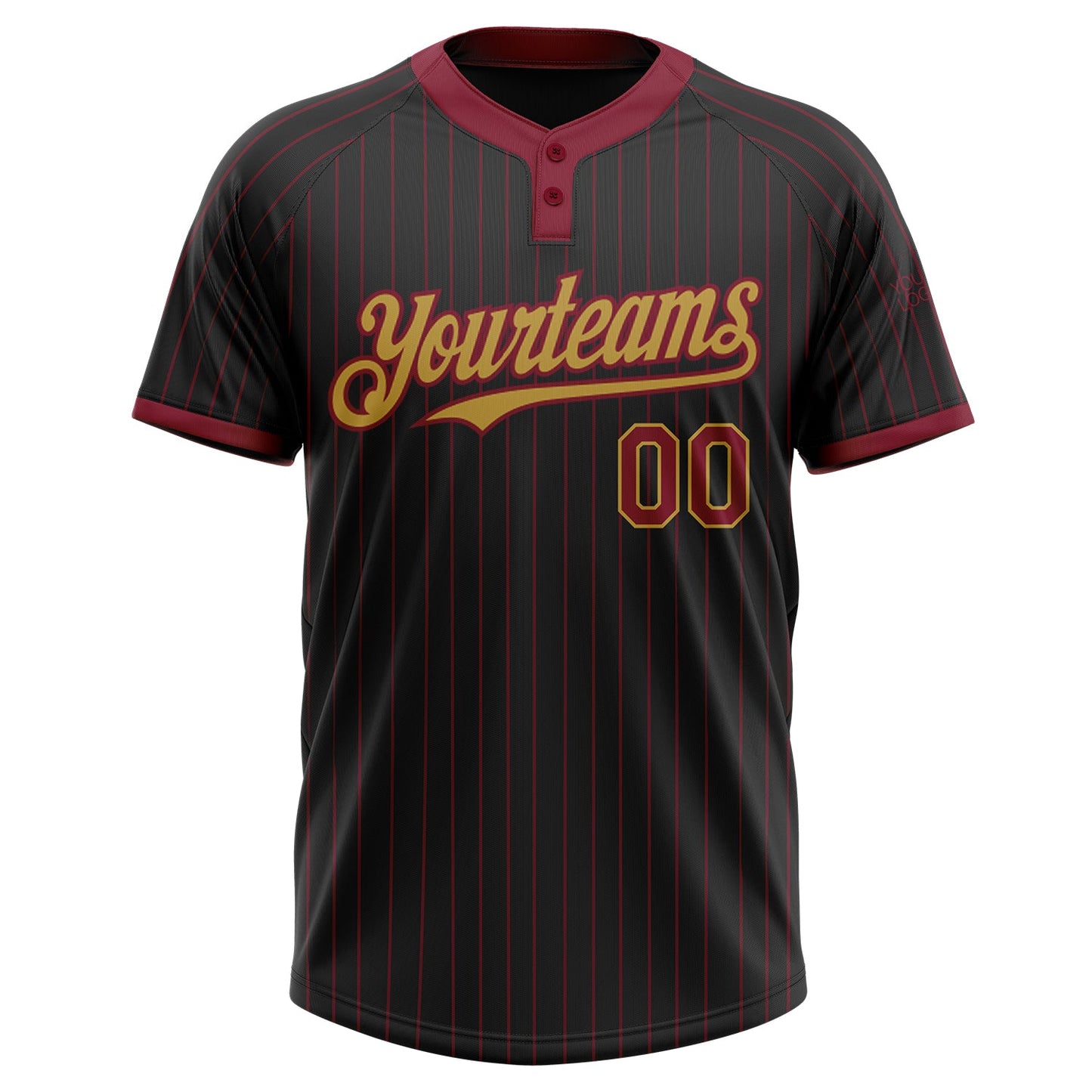 Custom Black Crimson Pinstripe Old Gold Two-Button Unisex Softball Jersey view 2
