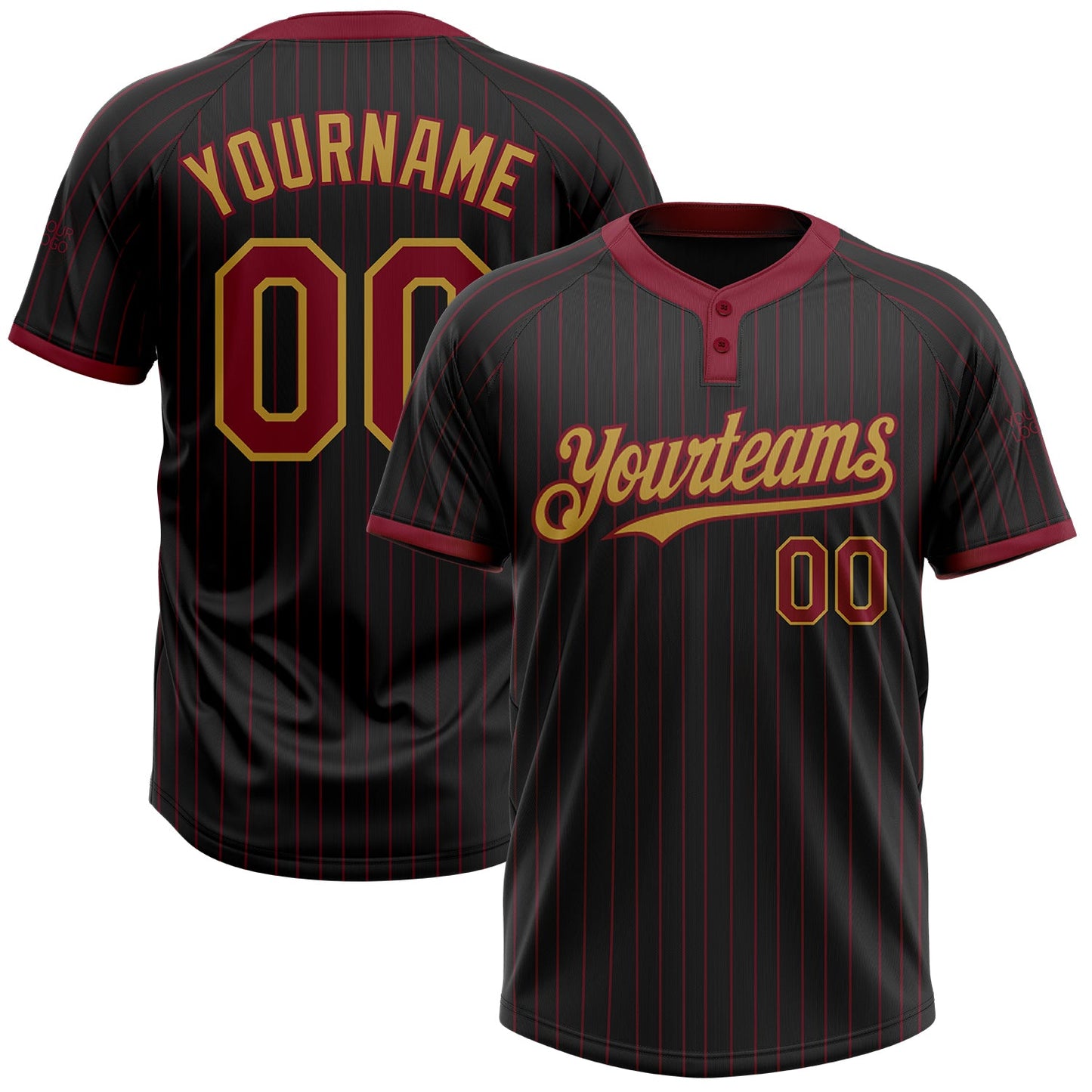 Custom Black Crimson Pinstripe Old Gold Two-Button Unisex Softball Jersey - Main View
