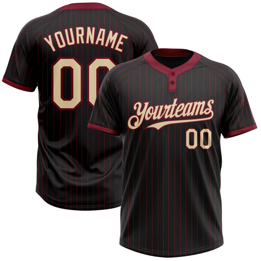 Custom Black Crimson Pinstripe Cream Two-Button Unisex Softball Jersey - Main View
