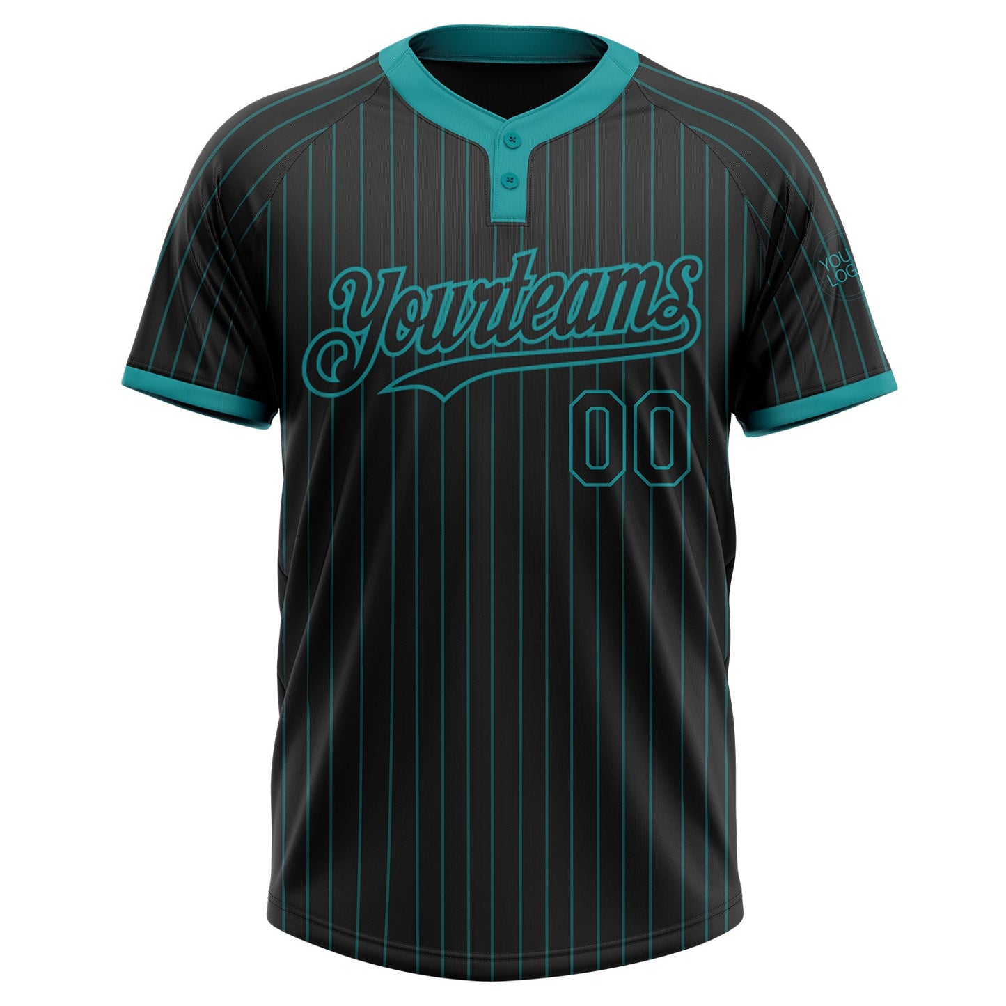 Custom Black Teal Pinstripe Teal Two-Button Unisex Softball Jersey view 2