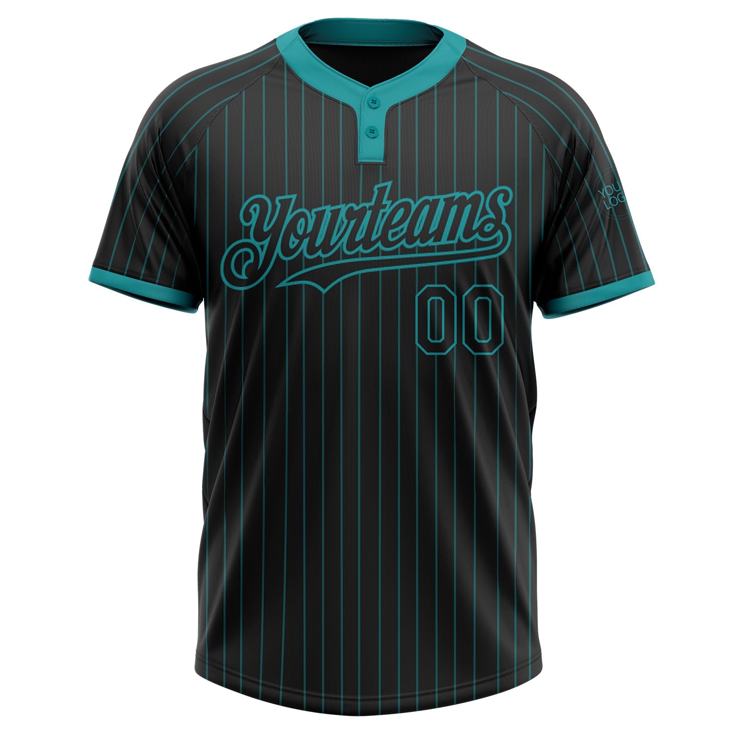 Custom Black Teal Pinstripe Teal Two-Button Unisex Softball Jersey view 2