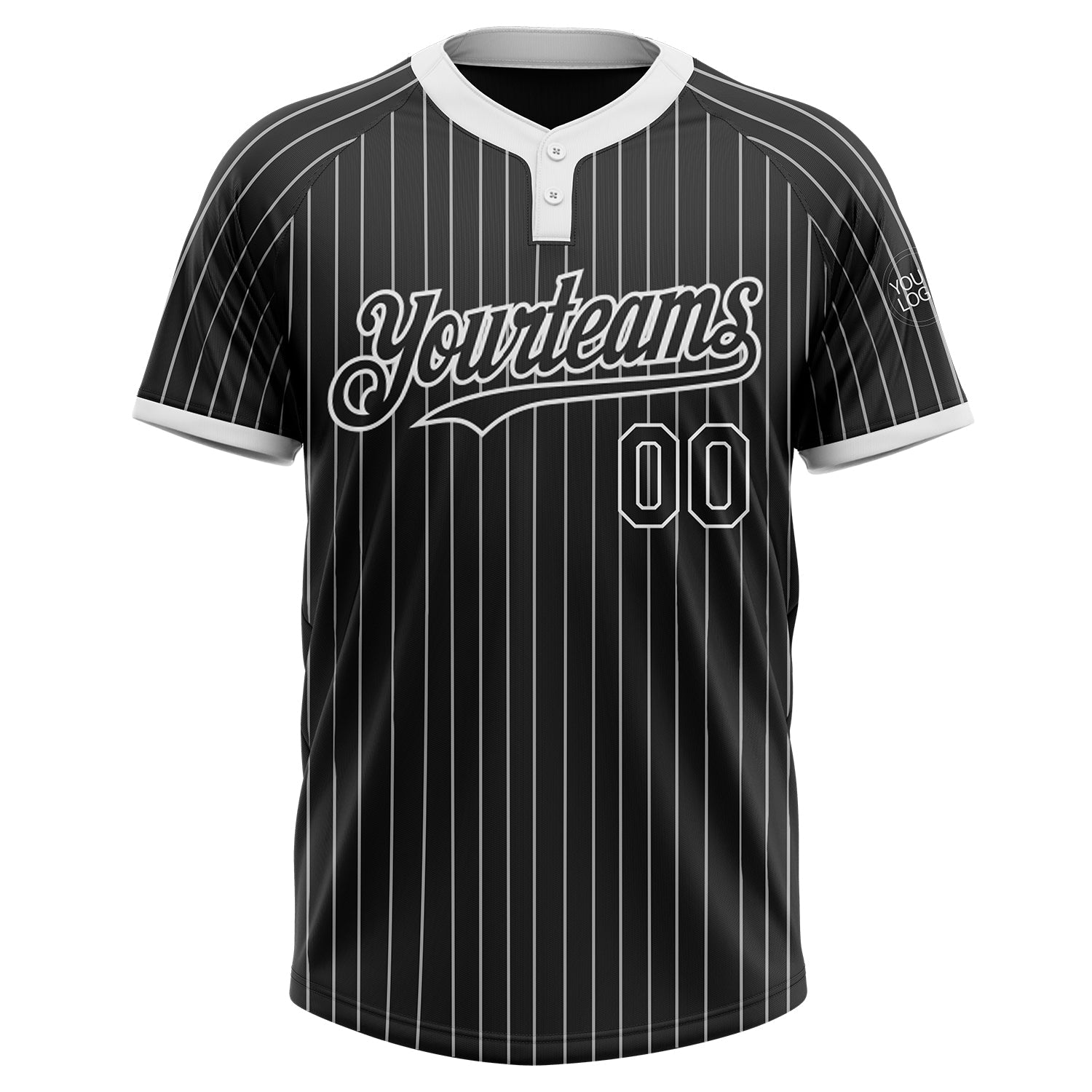 Custom Black White Pinstripe White Two-Button Unisex Softball Jersey view 2
