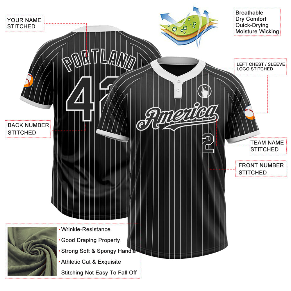 Custom Black White Pinstripe White Two-Button Unisex Softball Jersey view 3