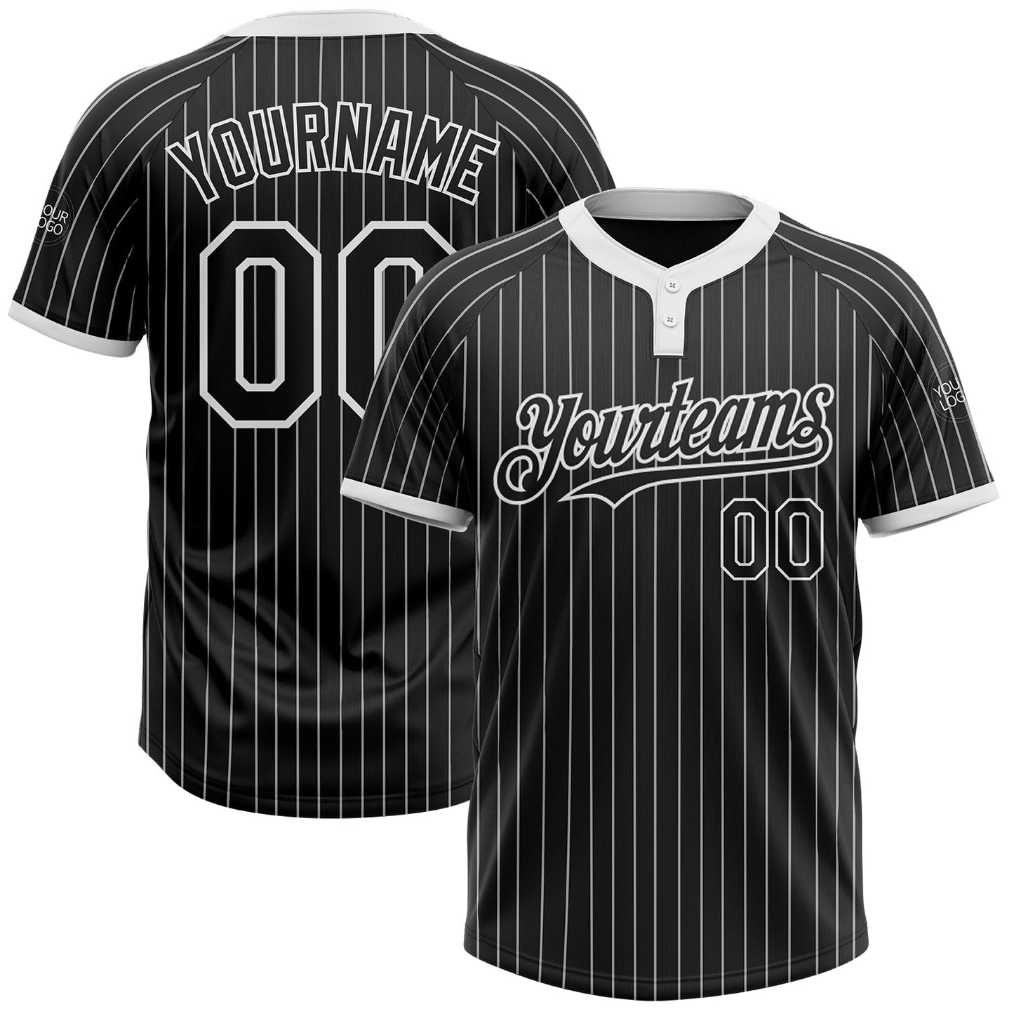 Custom Black White Pinstripe White Two-Button Unisex Softball Jersey - Main View