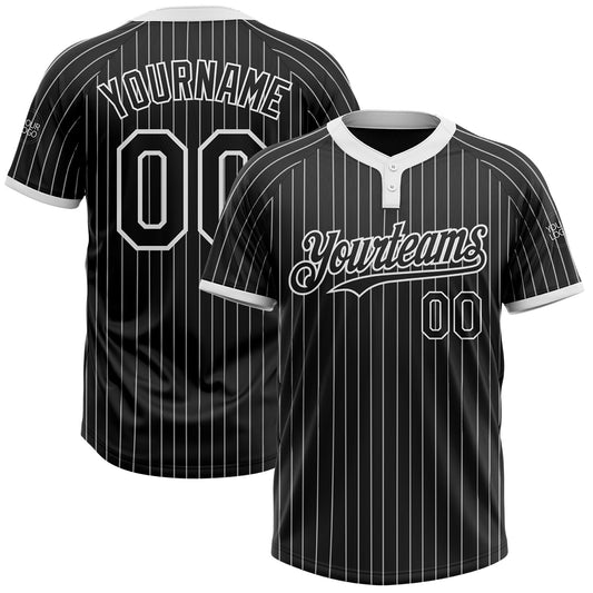 Custom Black White Pinstripe White Two-Button Unisex Softball Jersey - Main View