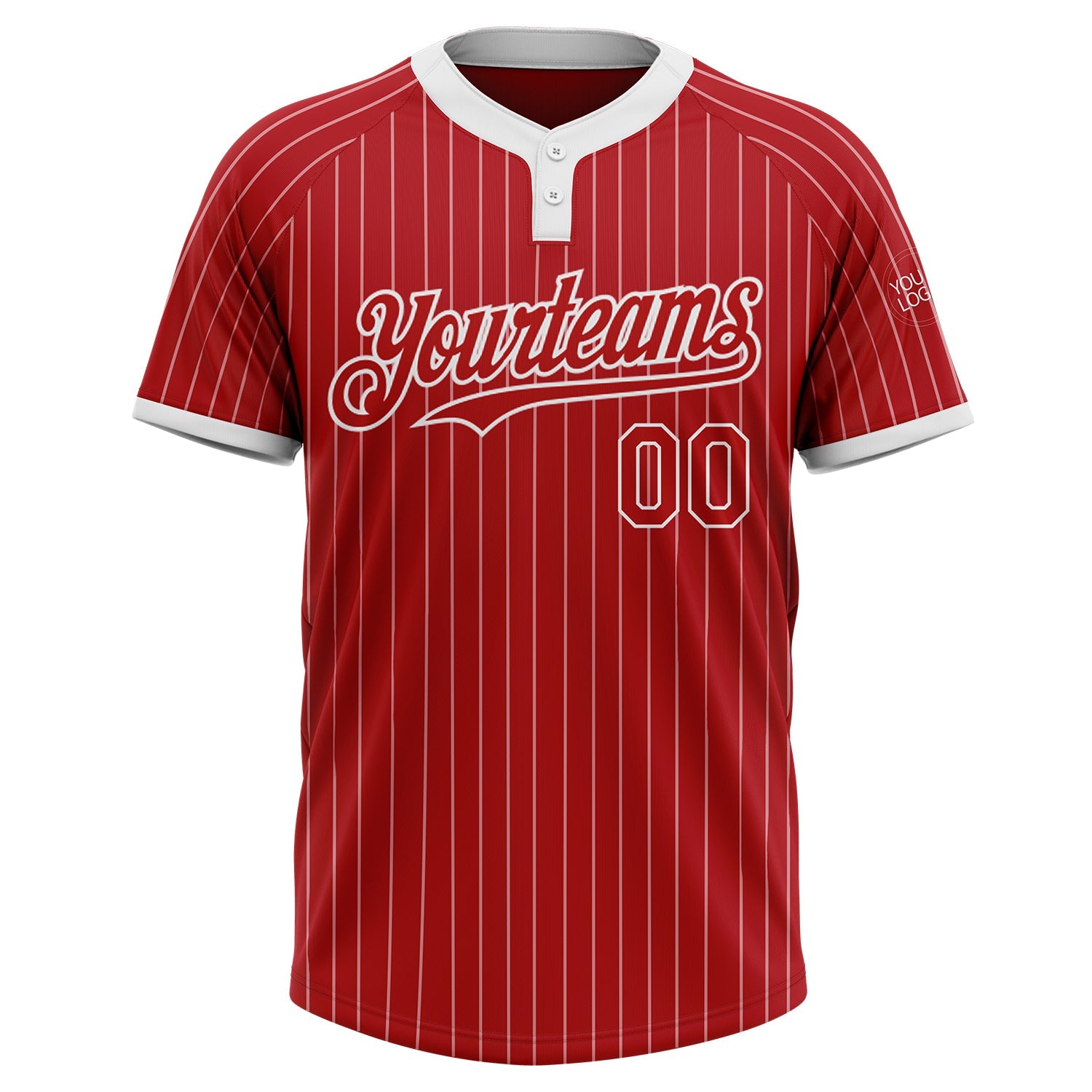 Custom Red White Pinstripe White Two-Button Unisex Softball Jersey view 2