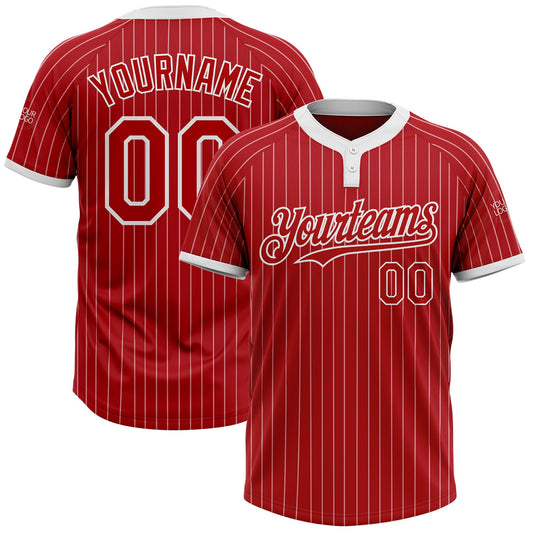 Custom Red White Pinstripe White Two-Button Unisex Softball Jersey - Main View