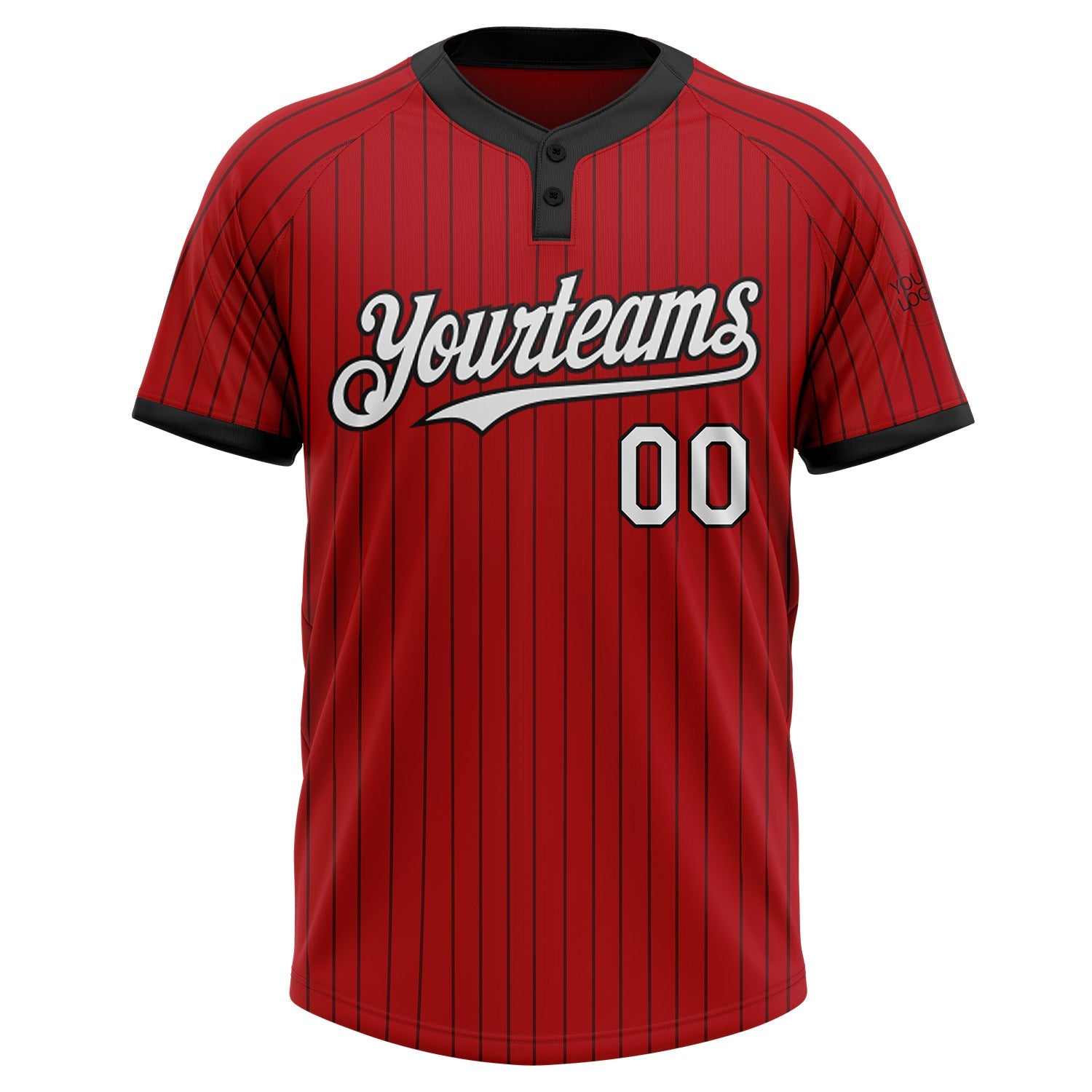 Custom Red Black Pinstripe White Two-Button Unisex Softball Jersey view 2