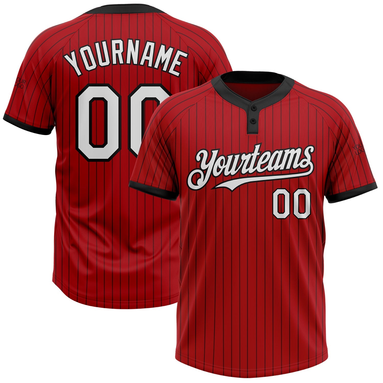 Custom Red Black Pinstripe White Two-Button Unisex Softball Jersey - Main View