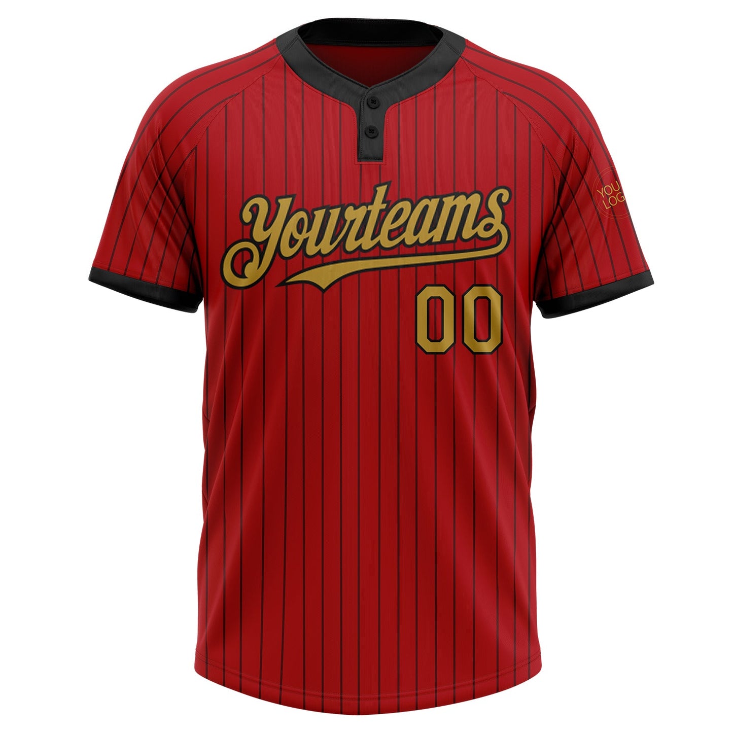 Custom Red Black Pinstripe Old Gold Two-Button Unisex Softball Jersey view 2