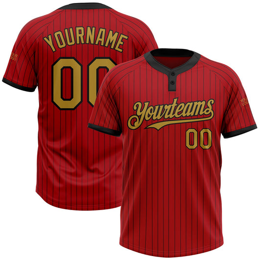Custom Red Black Pinstripe Old Gold Two-Button Unisex Softball Jersey - Main View