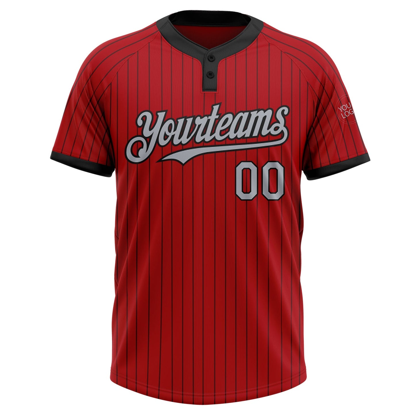 Custom Red Black Pinstripe Gray Two-Button Unisex Softball Jersey view 2