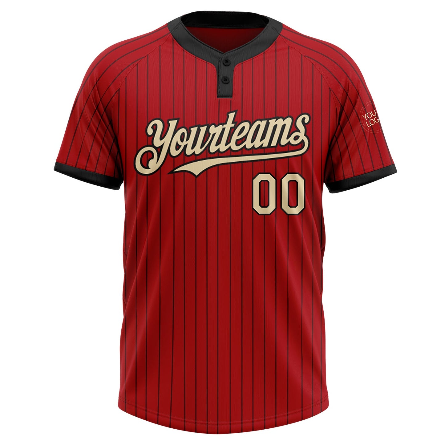 Custom Red Black Pinstripe Cream Two-Button Unisex Softball Jersey view 2