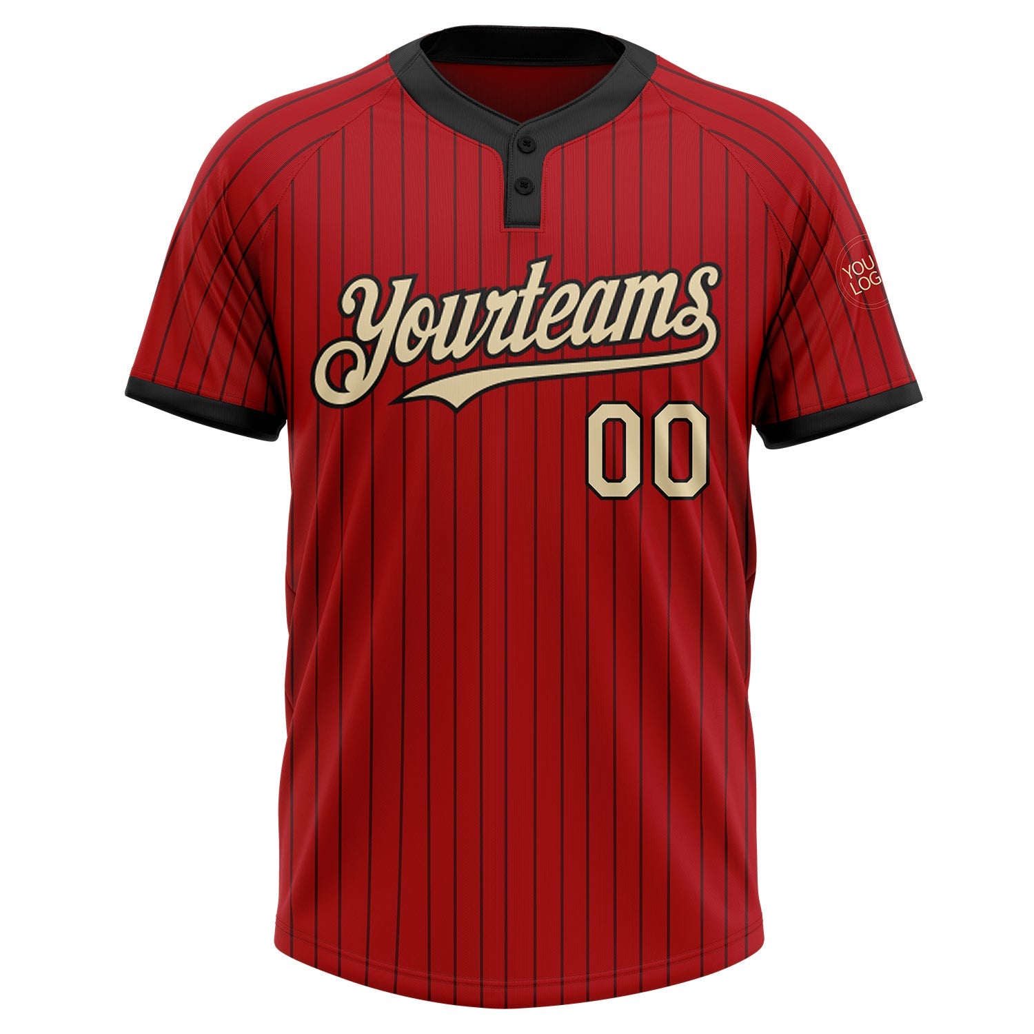 Custom Red Black Pinstripe Cream Two-Button Unisex Softball Jersey view 2