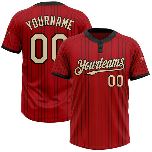 Custom Red Black Pinstripe Cream Two-Button Unisex Softball Jersey - Main View