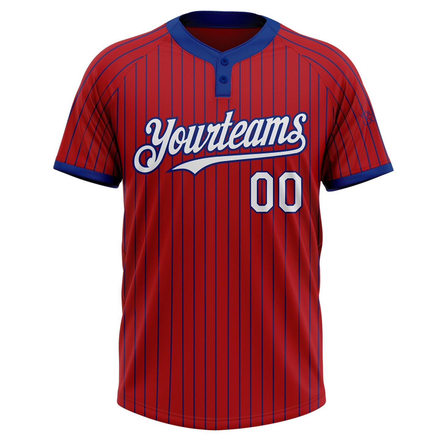 Custom Red Royal Pinstripe White Two-Button Unisex Softball Jersey view 2