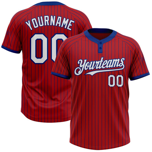 Custom Red Royal Pinstripe White Two-Button Unisex Softball Jersey - Main View