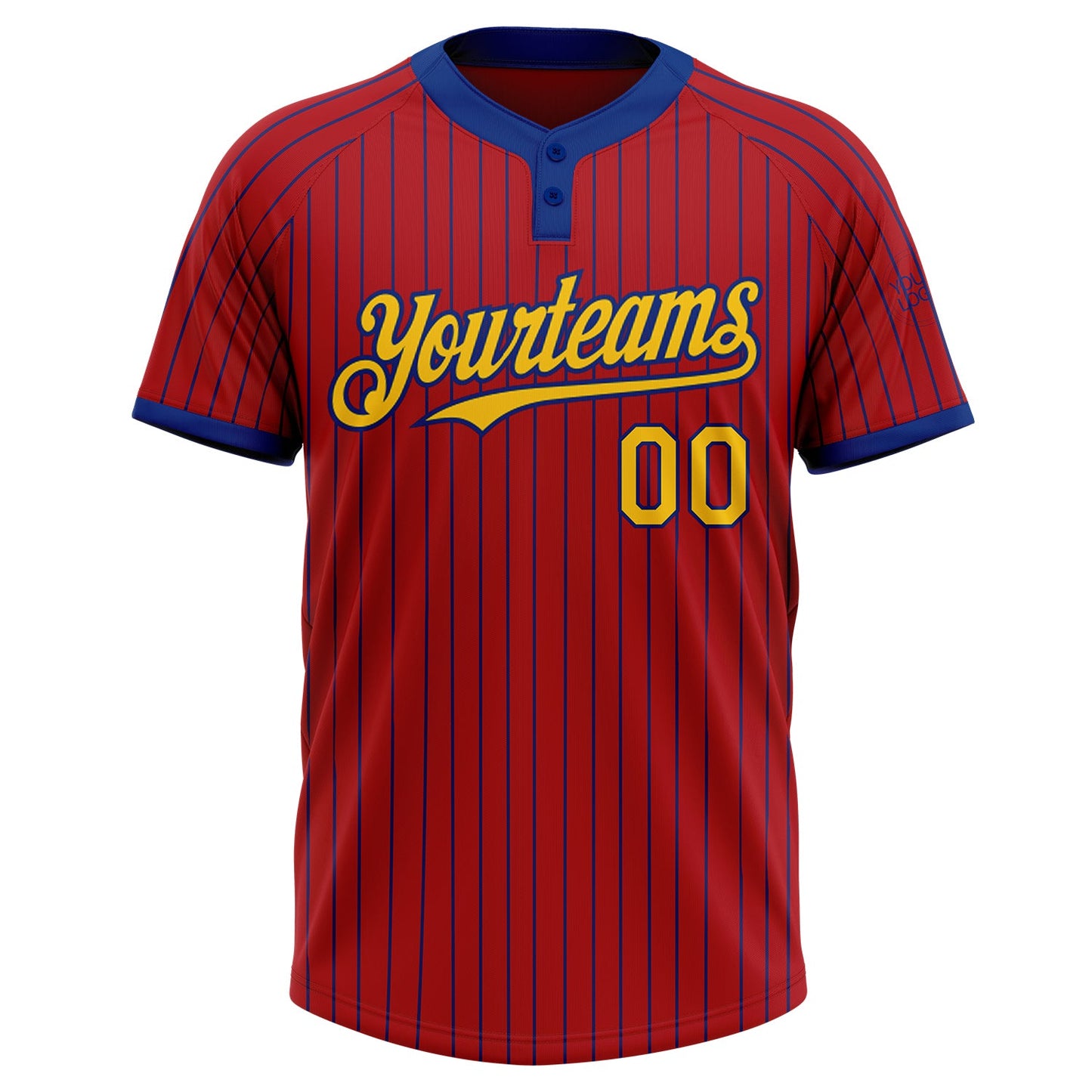 Custom Red Royal Pinstripe Yellow Two-Button Unisex Softball Jersey view 2