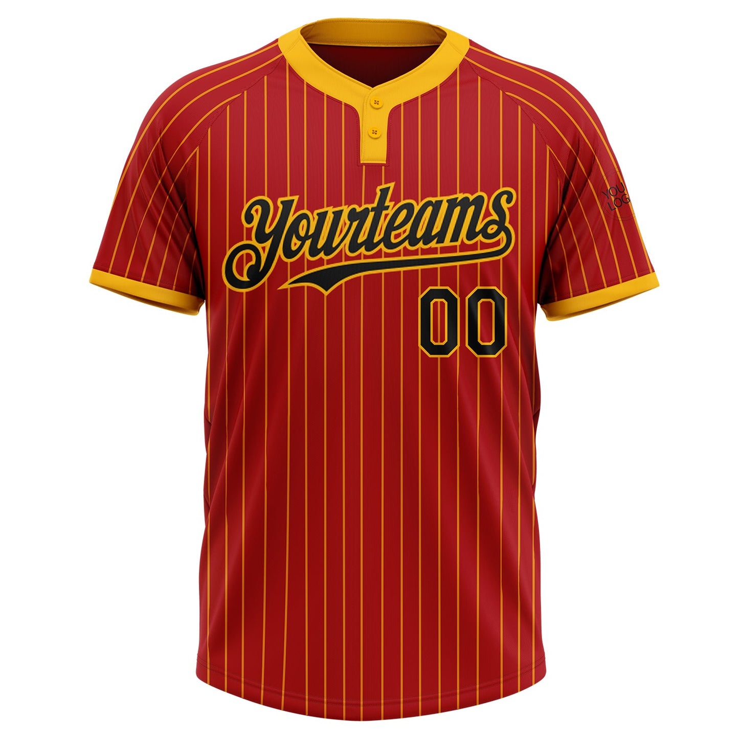 Custom Red Gold Pinstripe Black Two-Button Unisex Softball Jersey view 2
