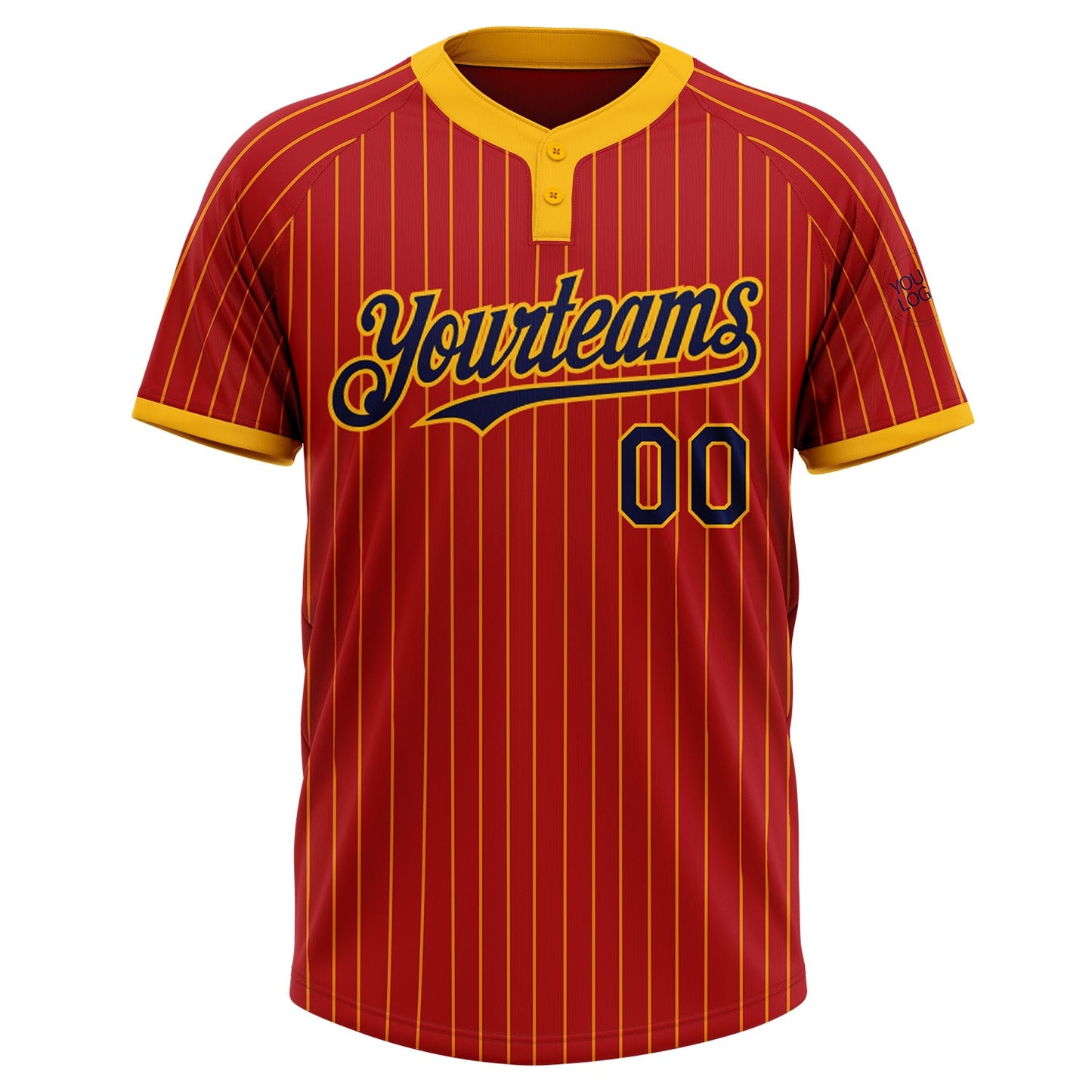 Custom Red Gold Pinstripe Navy Two-Button Unisex Softball Jersey view 2