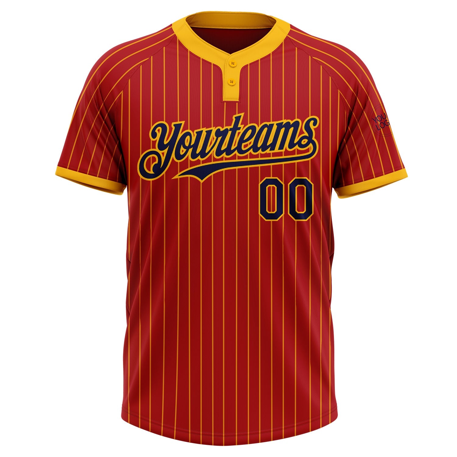 Custom Red Gold Pinstripe Navy Two-Button Unisex Softball Jersey view 2