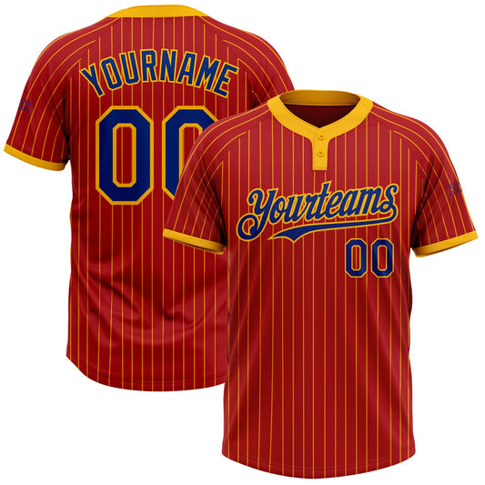 Custom Red Gold Pinstripe Royal Two-Button Unisex Softball Jersey - Main View