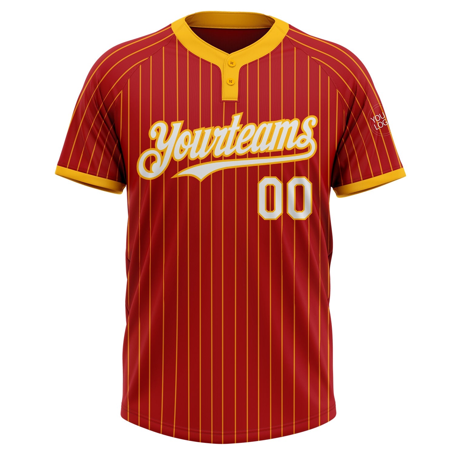 Custom Red Gold Pinstripe White Two-Button Unisex Softball Jersey view 2