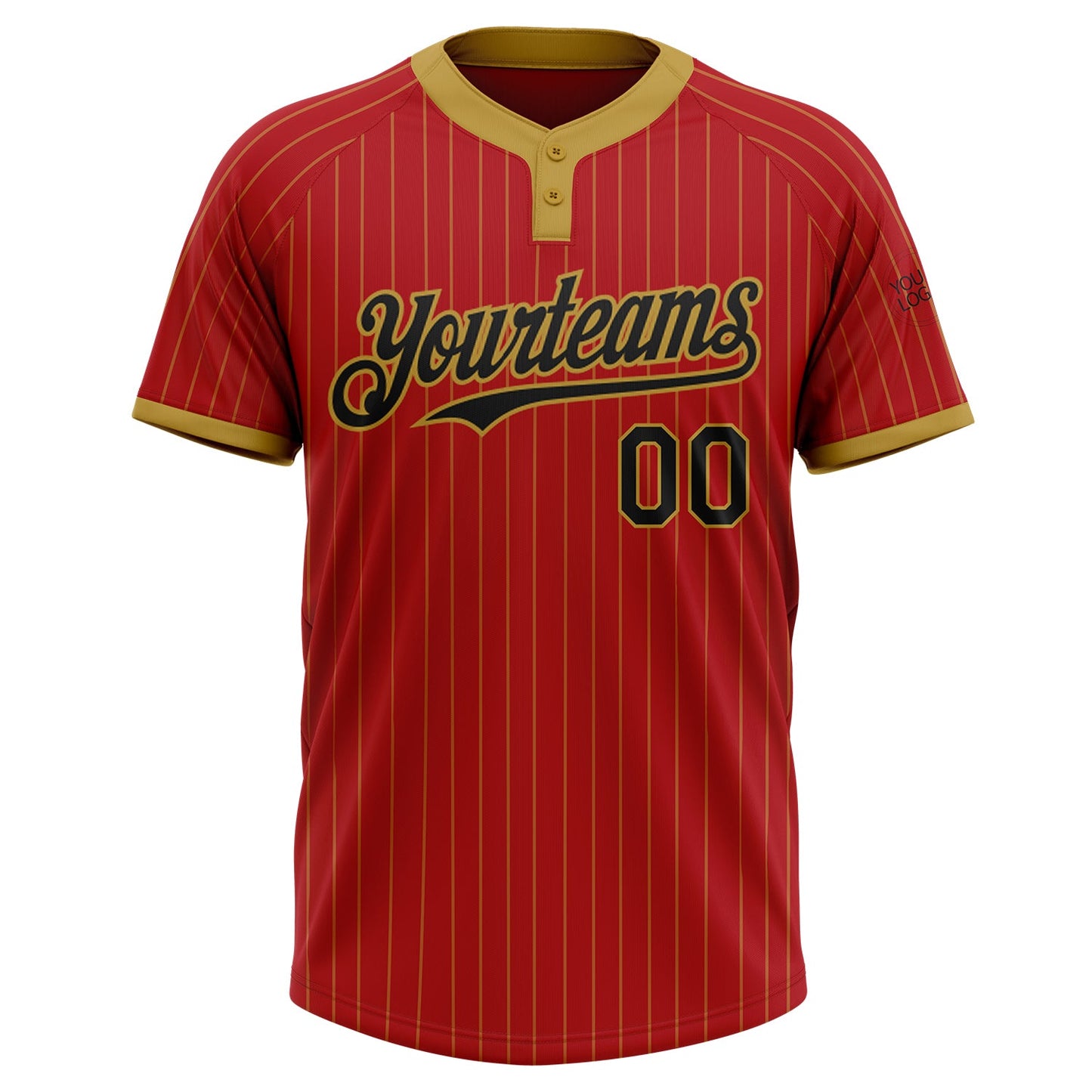 Custom Red Old Gold Pinstripe Black Two-Button Unisex Softball Jersey view 2