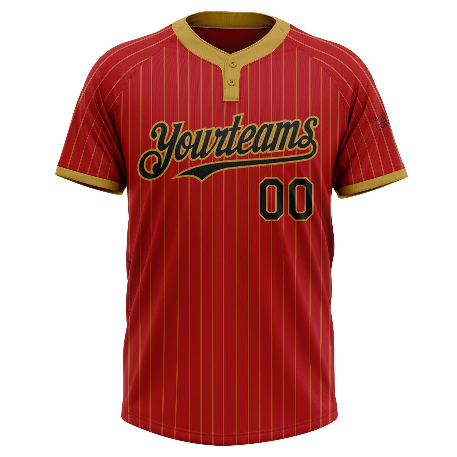 Custom Red Old Gold Pinstripe Black Two-Button Unisex Softball Jersey view 2
