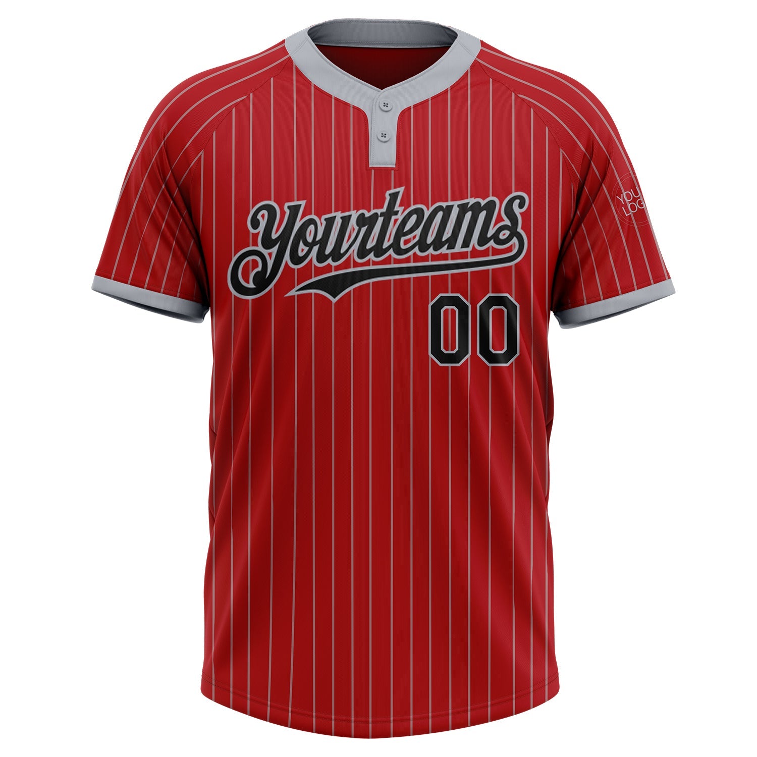 Custom Red Gray Pinstripe Black Two-Button Unisex Softball Jersey view 2