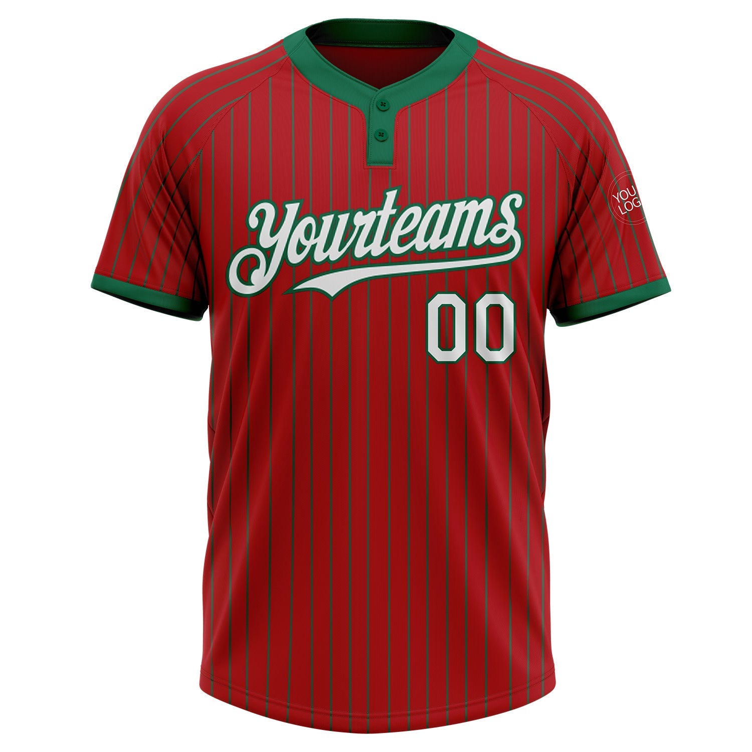 Custom Red Kelly Green Pinstripe Kelly Green Two-Button Unisex Softball Jersey view 2