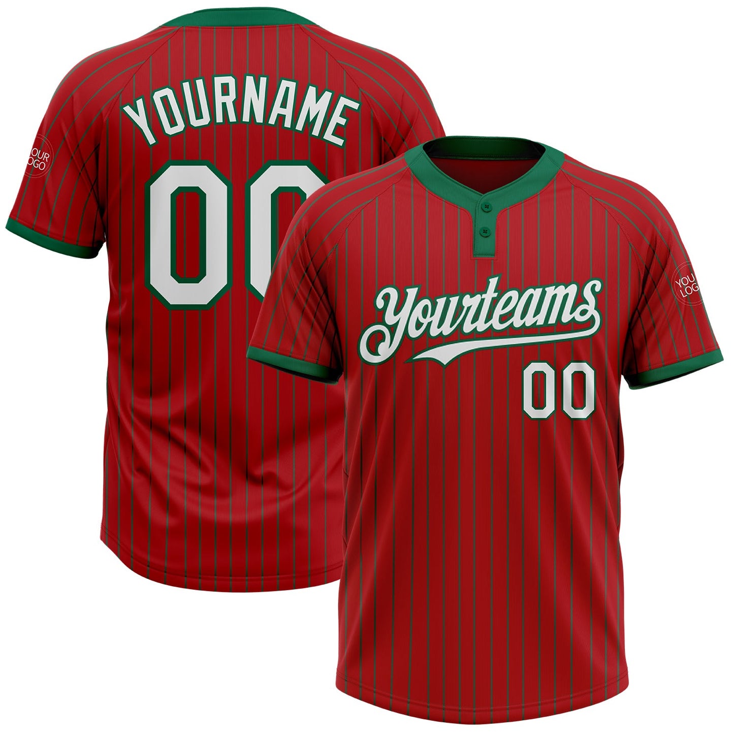 Custom Red Kelly Green Pinstripe Kelly Green Two-Button Unisex Softball Jersey - Main View