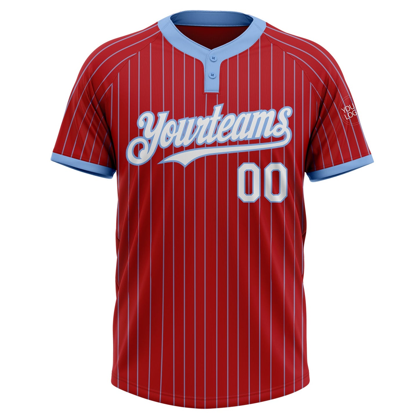 Custom Red Light Blue Pinstripe White Two-Button Unisex Softball Jersey view 2