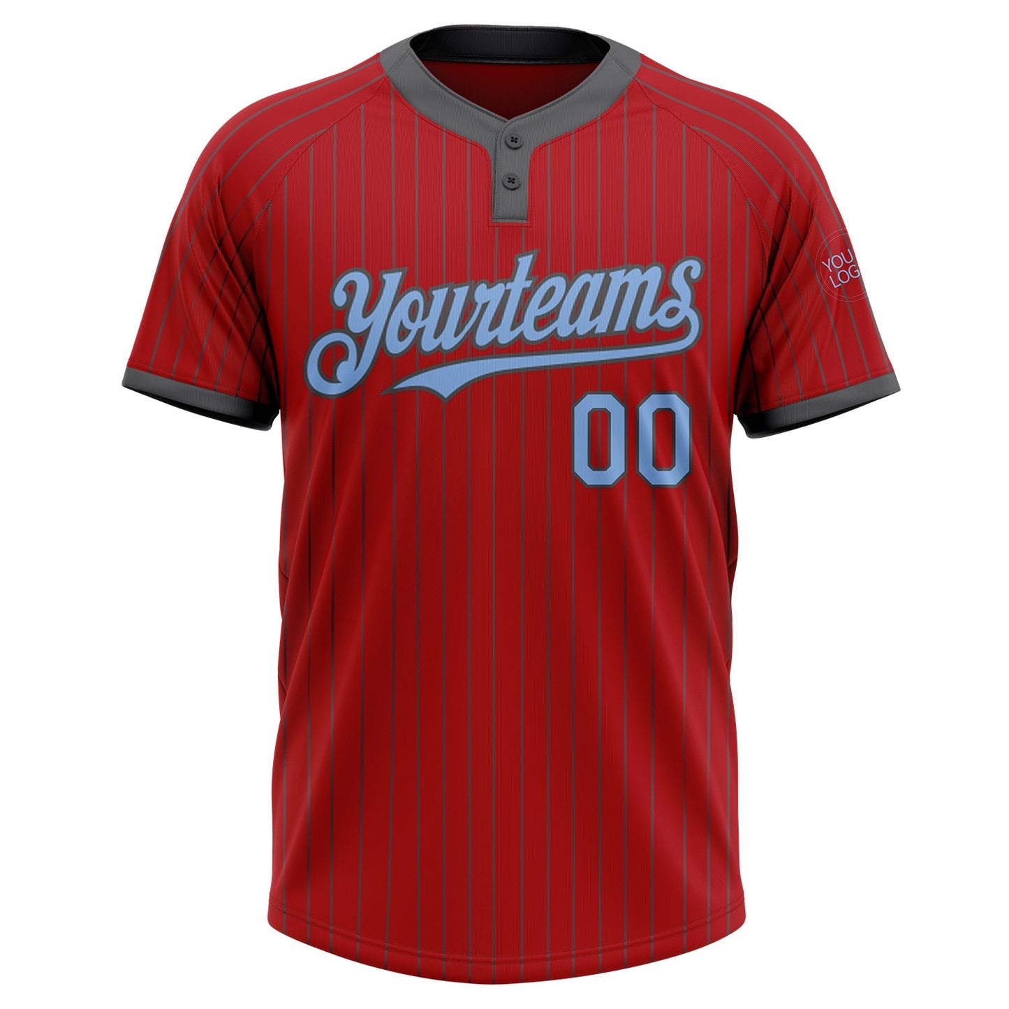 Custom Red Steel Gray Pinstripe Light Blue Two-Button Unisex Softball Jersey view 2