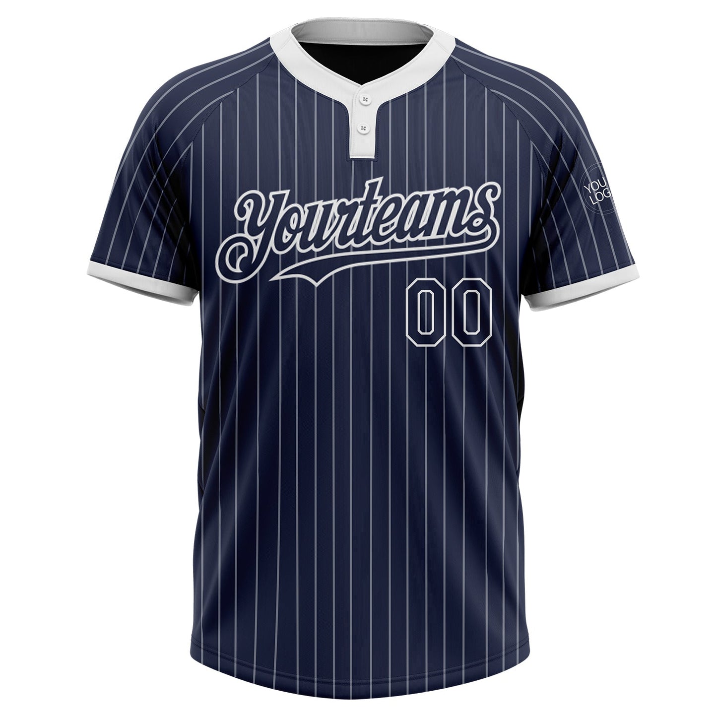 Custom Navy White Pinstripe White Two-Button Unisex Softball Jersey view 2
