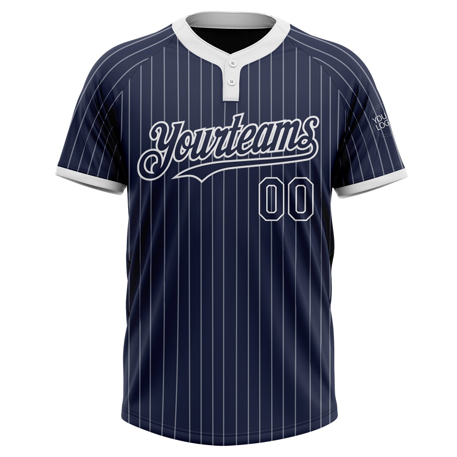 Custom Navy White Pinstripe White Two-Button Unisex Softball Jersey view 2