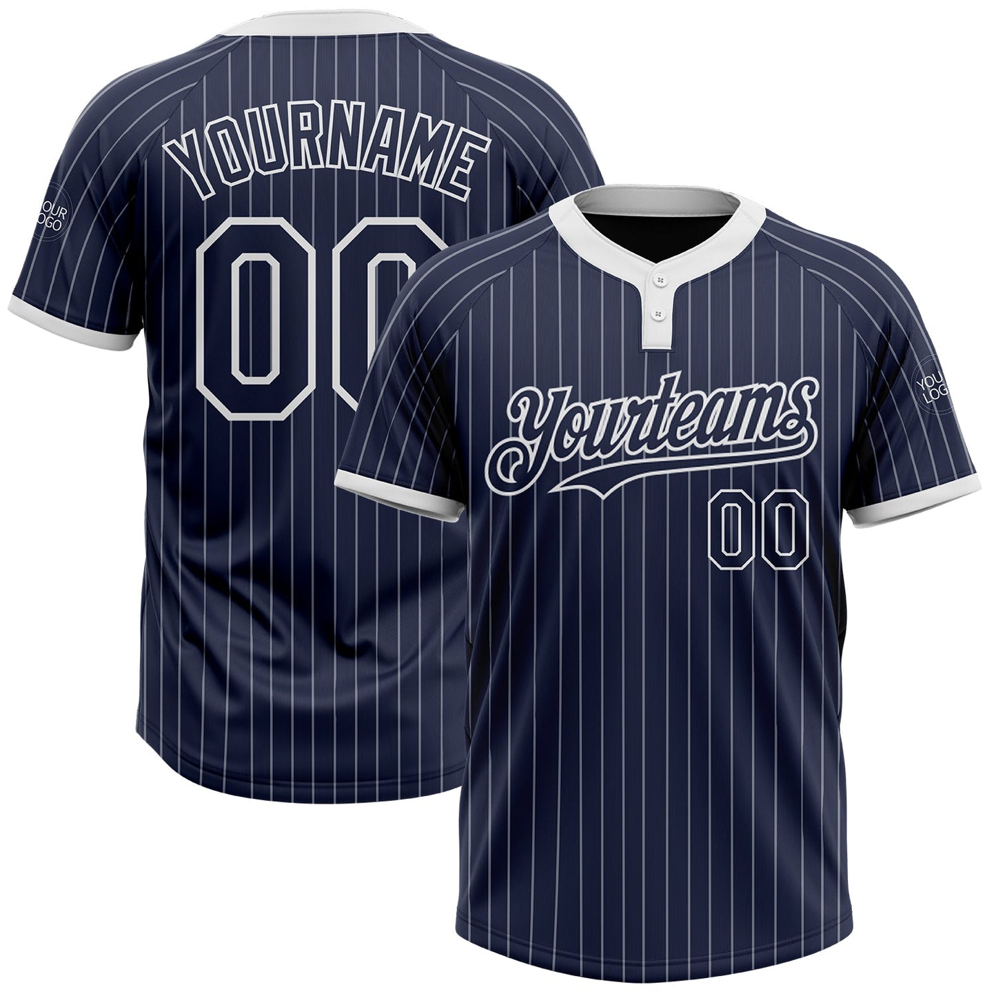 Custom Navy White Pinstripe White Two-Button Unisex Softball Jersey - Main View