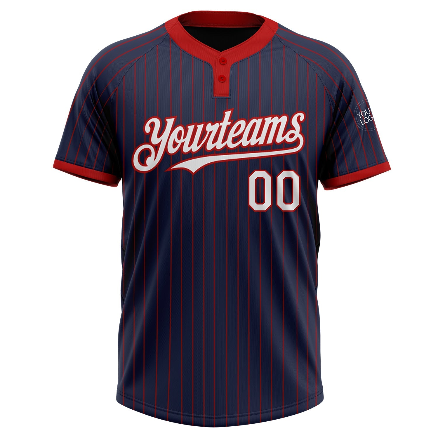 Custom Navy Red Pinstripe White Two-Button Unisex Softball Jersey view 2