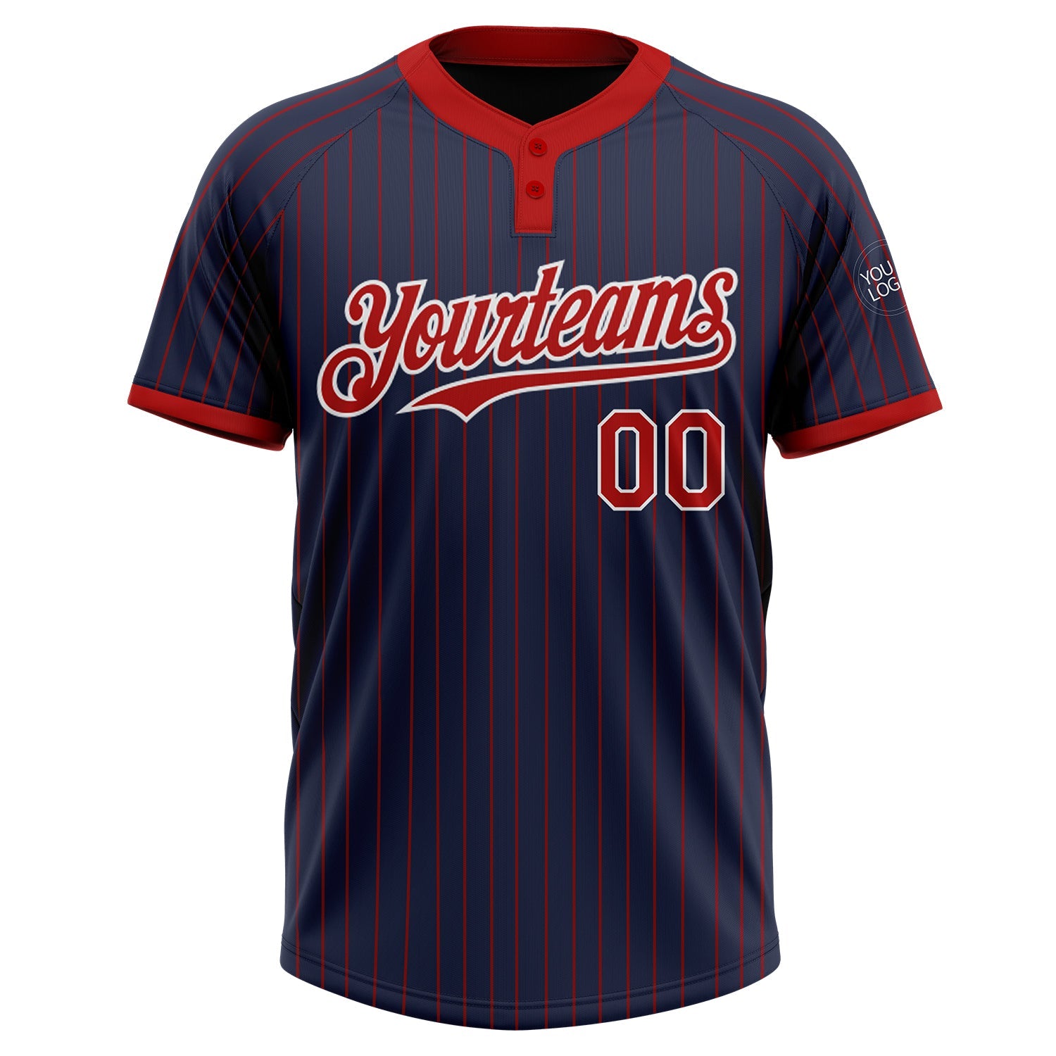 Custom Navy Red Pinstripe White Two-Button Unisex Softball Jersey view 2