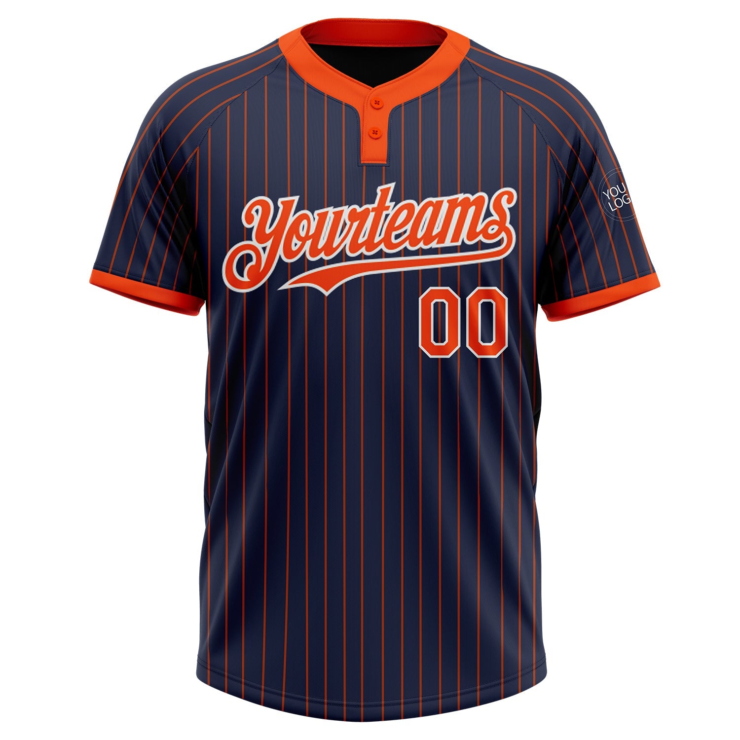 Custom Navy Orange Pinstripe White Two-Button Unisex Softball Jersey view 2