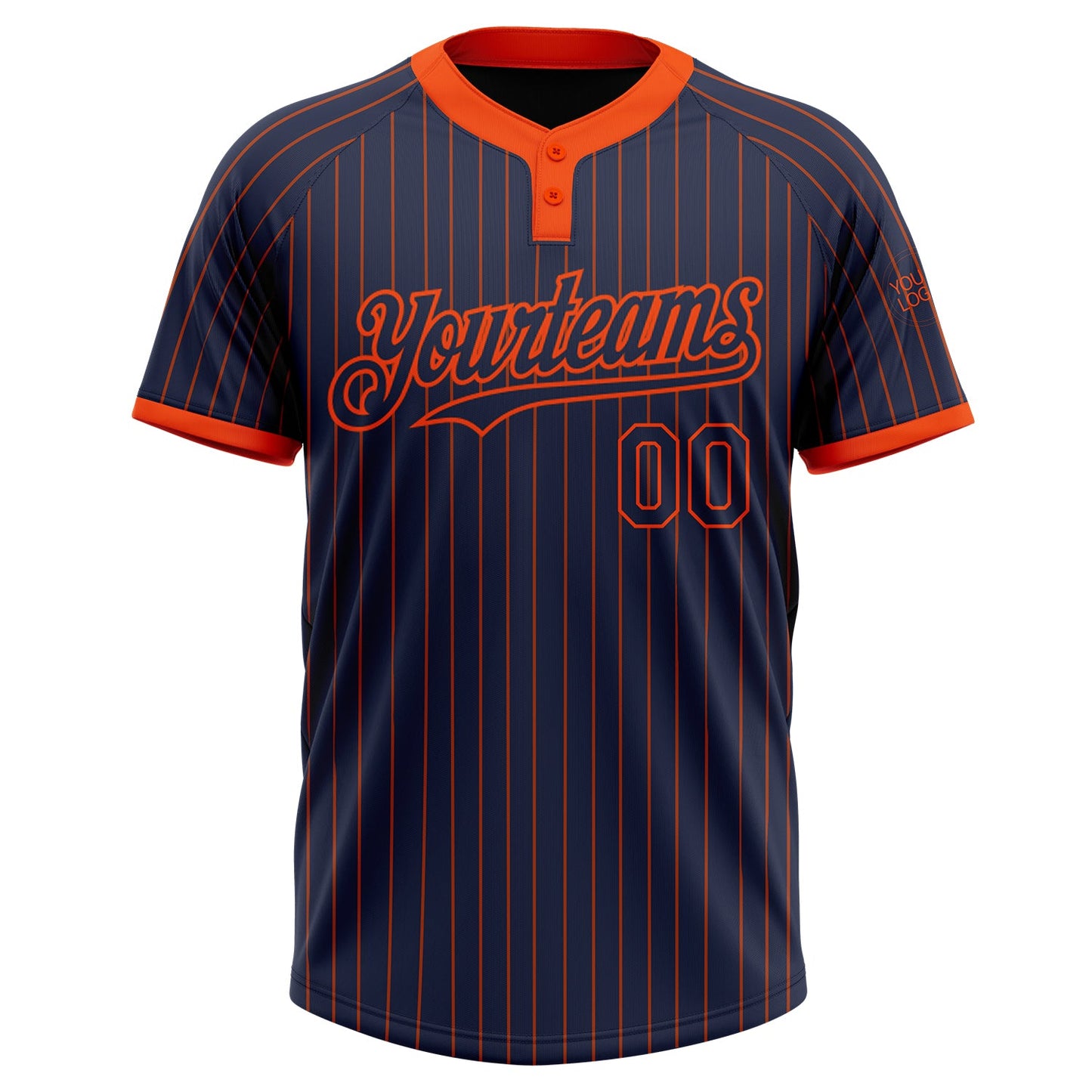 Custom Navy Orange Pinstripe Orange Two-Button Unisex Softball Jersey view 2