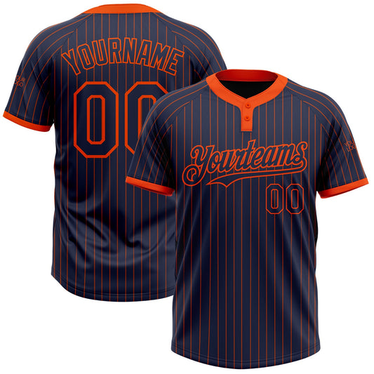 Custom Navy Orange Pinstripe Orange Two-Button Unisex Softball Jersey - Main View