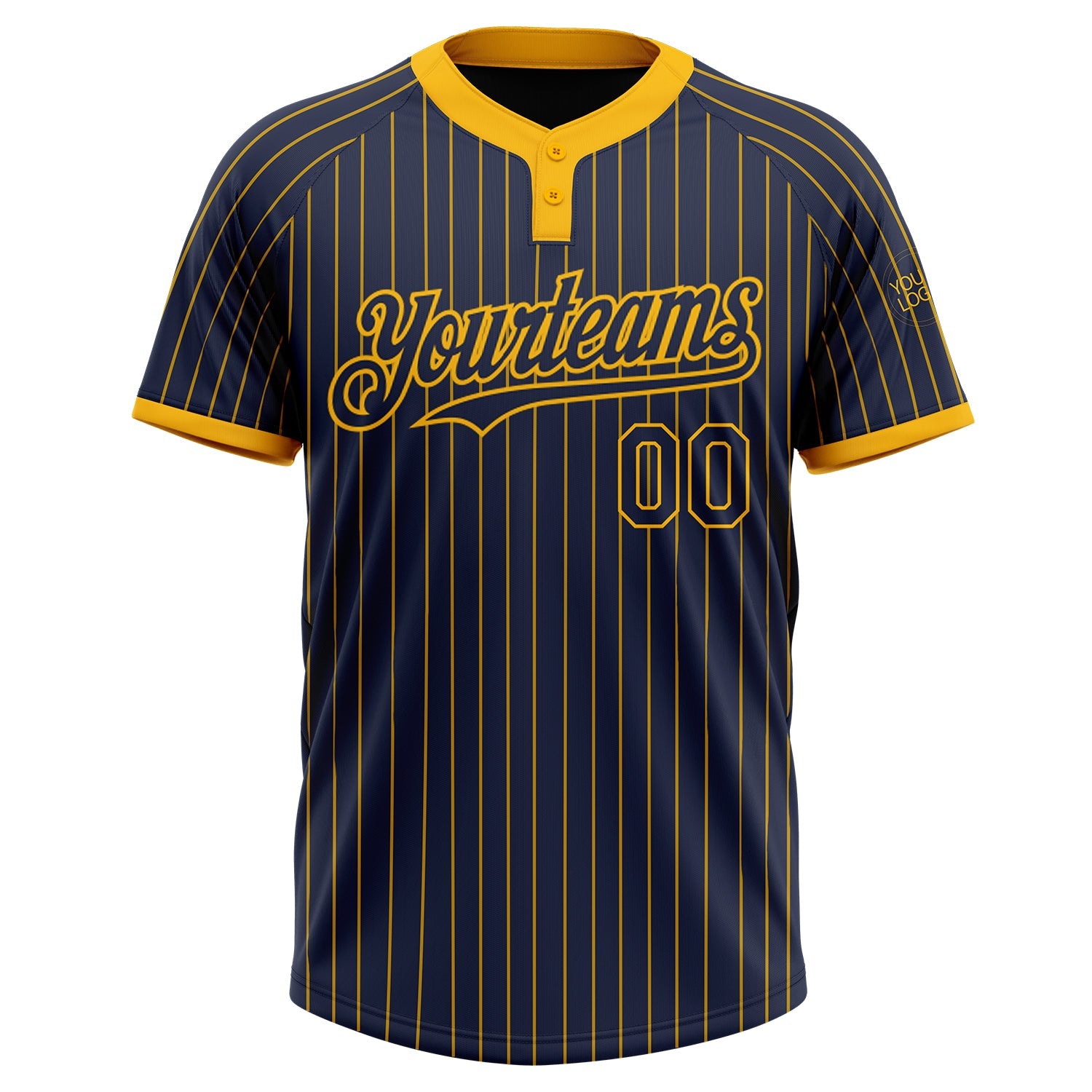 Custom Navy Gold Pinstripe Gold Two-Button Unisex Softball Jersey view 2