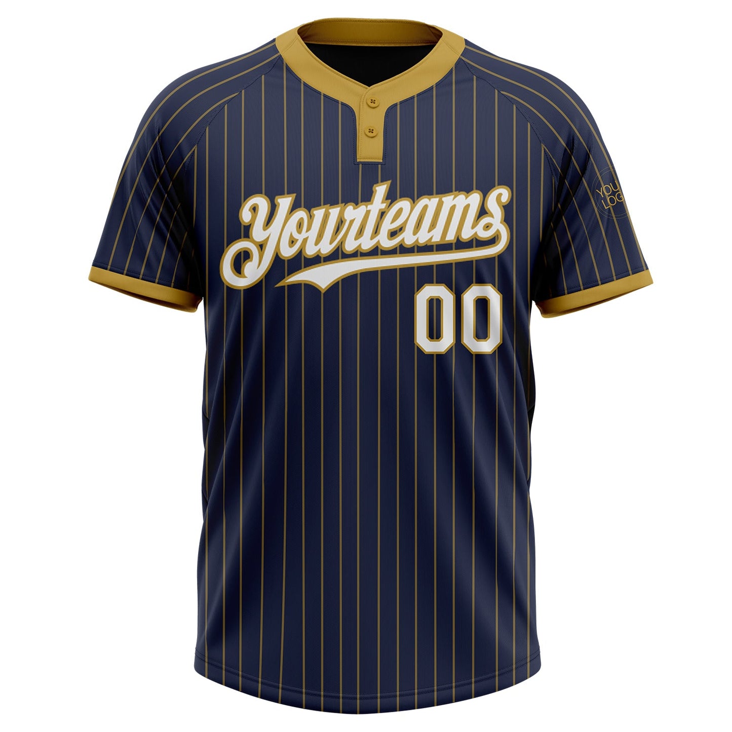 Custom Navy Old Gold Pinstripe White Two-Button Unisex Softball Jersey view 2