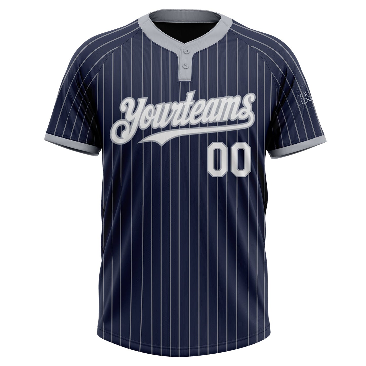 Custom Navy Gray Pinstripe White Two-Button Unisex Softball Jersey view 2
